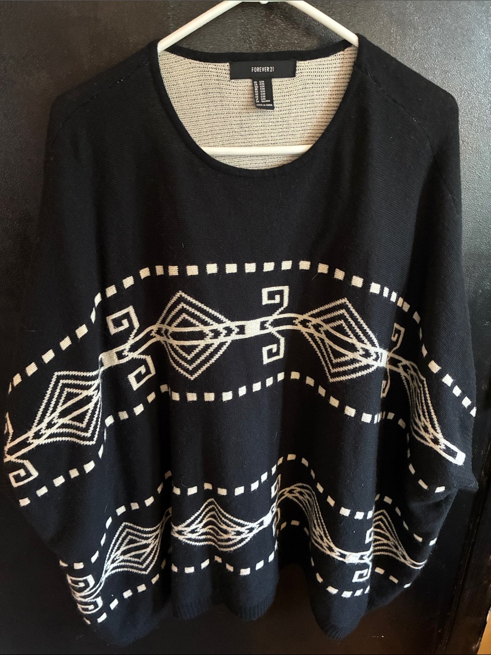 Forever 21 Black and Cream Geometric Knit Sweater